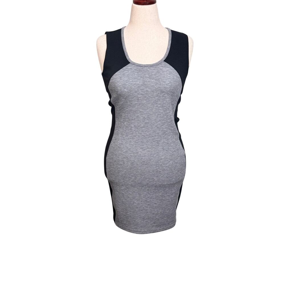 Athleta Fuse dress sleeveless scoop neck black & gray stretch knit pull on Sz S
